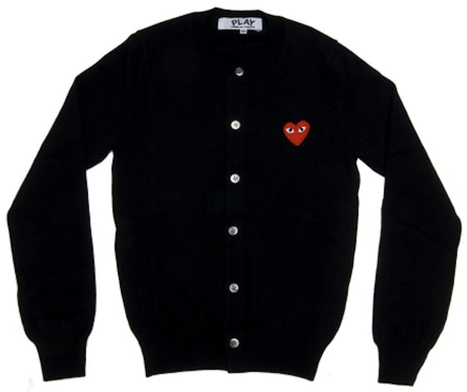 Pre-owned Cdg Play Comme Des Garcons Play Women's Red Heart Knit Cardigan Sweater Black