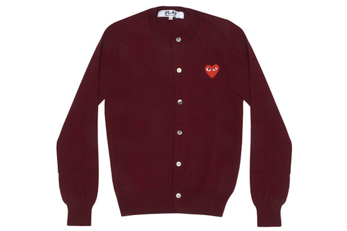 Pre-owned Cdg Play Comme Des Garcons Play Women's Red Heart Knit Cardigan Sweater Burgundy