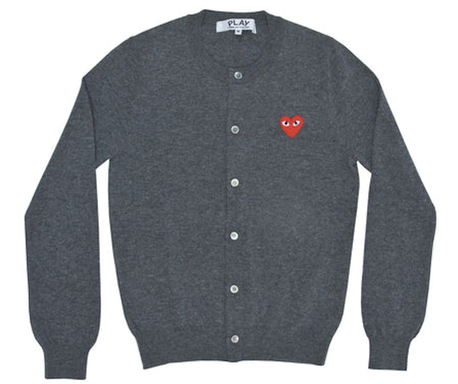 Pre-owned Cdg Play Comme Des Garcons Play Women's Red Heart Knit Cardigan Sweater Grey