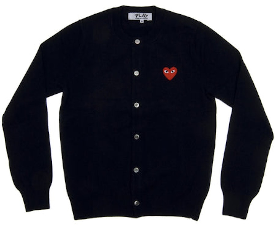Pre-owned Cdg Play Comme Des Garcons Play Women's Red Heart Knit Cardigan Sweater Navy