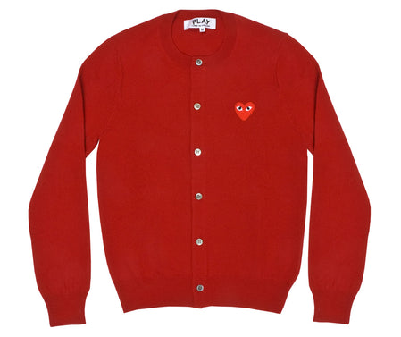 Comme des Garcons Play Women's Red Heart Knit Cardigan Sweater Red - US