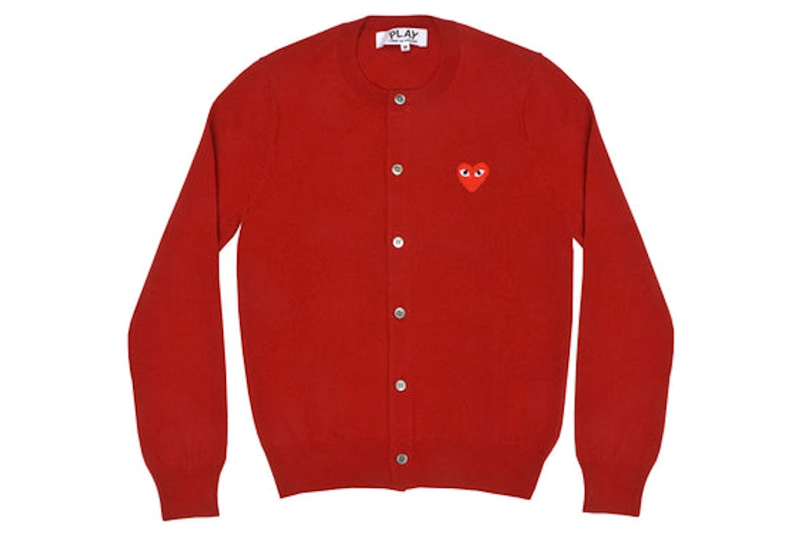 Pre-owned Cdg Play Comme Des Garcons Play Women's Red Heart Knit Cardigan Sweater Red