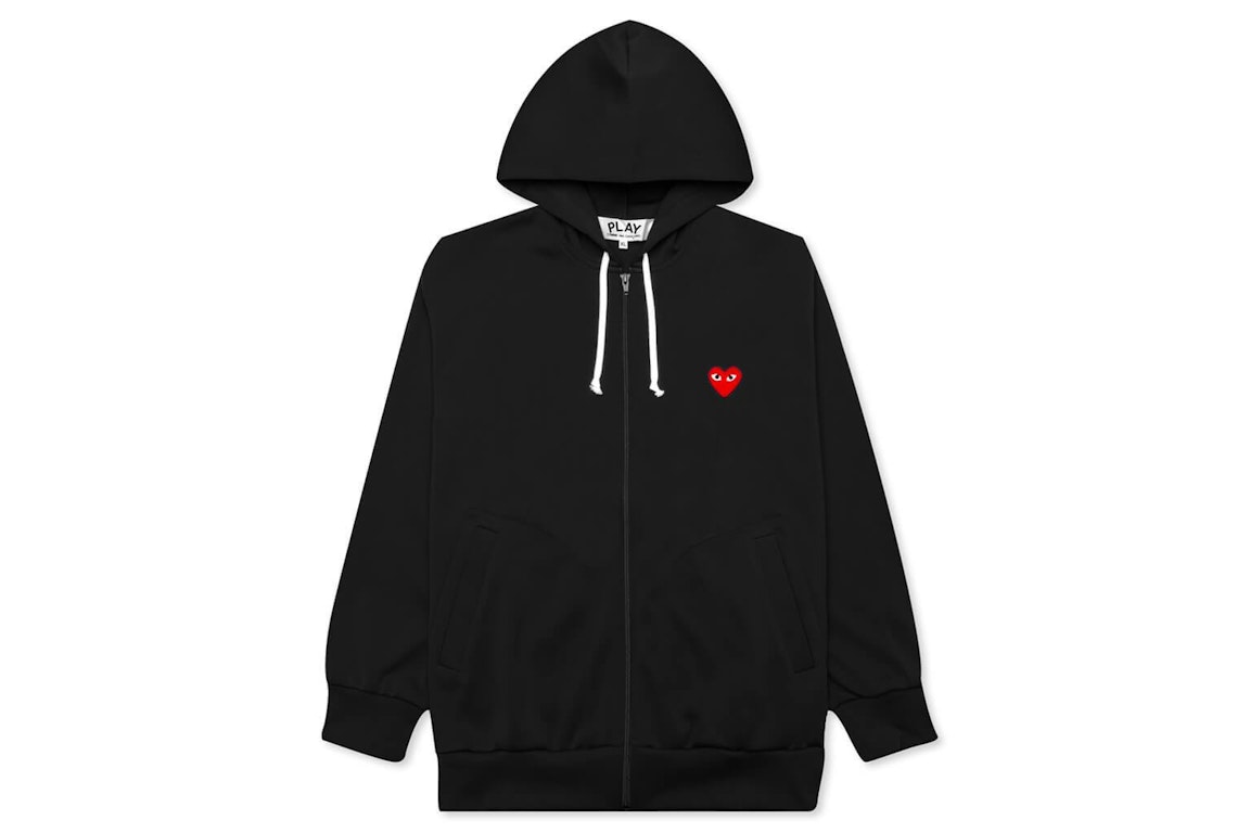 Pre-owned Cdg Play Comme Des Garcons Play Women's Red Heart Zip Up Hoodie Black