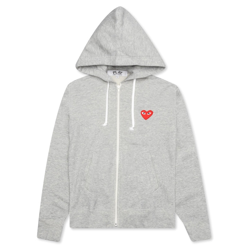 Comme des Garcons Play Red Heart Zip Up Hoodie Grey Men s US