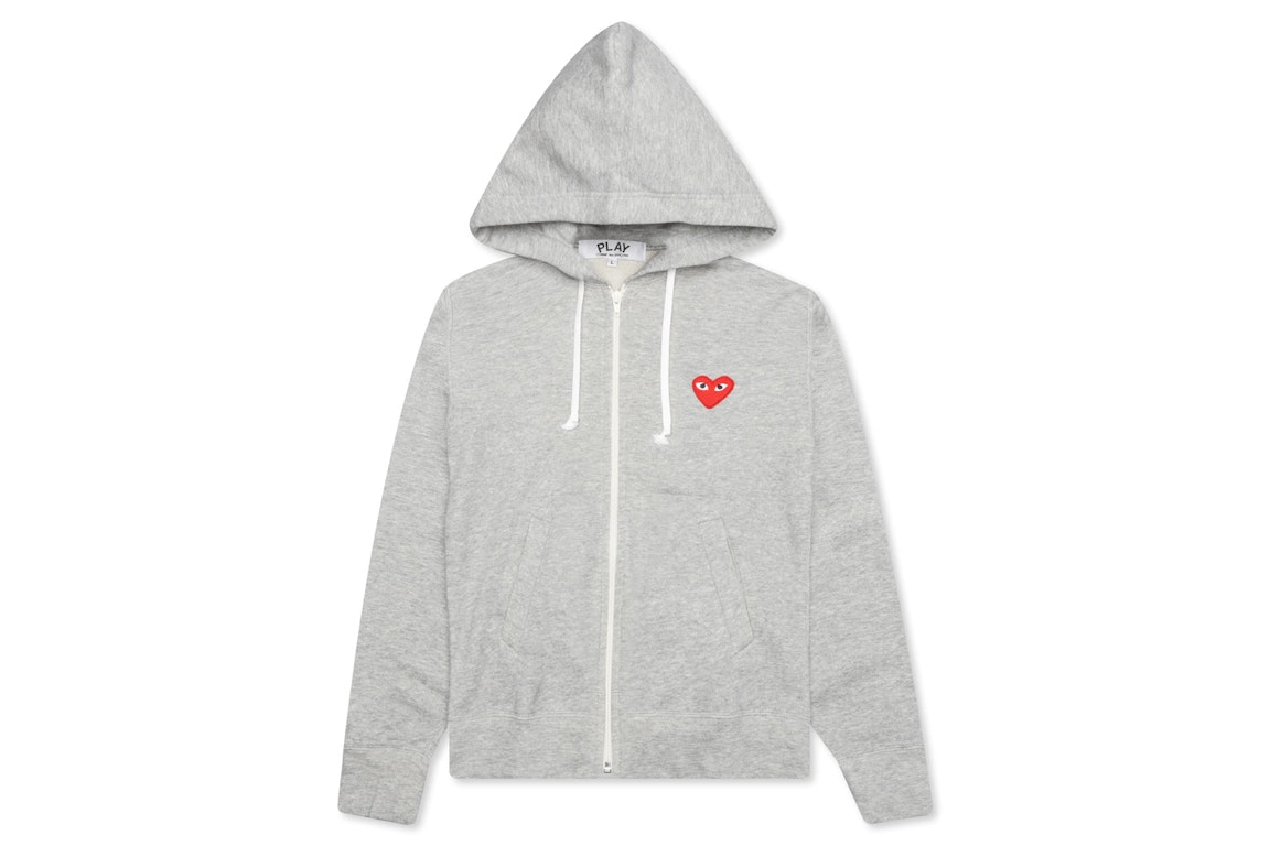 Pre-owned Cdg Play Comme Des Garcons Play Women's Red Heart Zip Up Hoodie Grey