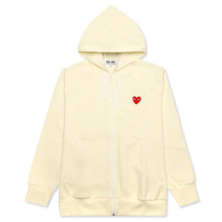 Pre-owned Cdg Play Comme Des Garcons Play Women's Red Heart Zip Up Hoodie Ivory