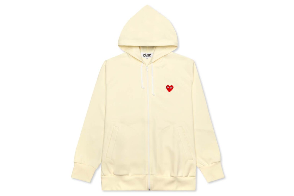 Pre-owned Cdg Play Comme Des Garcons Play Women's Red Heart Zip Up Hoodie Ivory