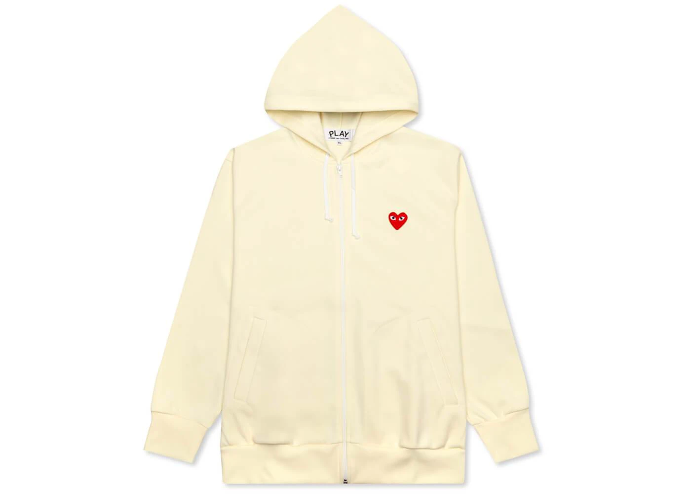 Comme des Garcons Play Women's Red Heart Zip Up Hoodie Ivory - US