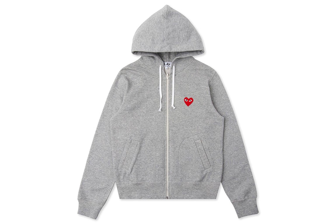 Pre-owned Cdg Play Comme Des Garcons Play Women's Red Multi Heart Zip Up Hoodie Grey