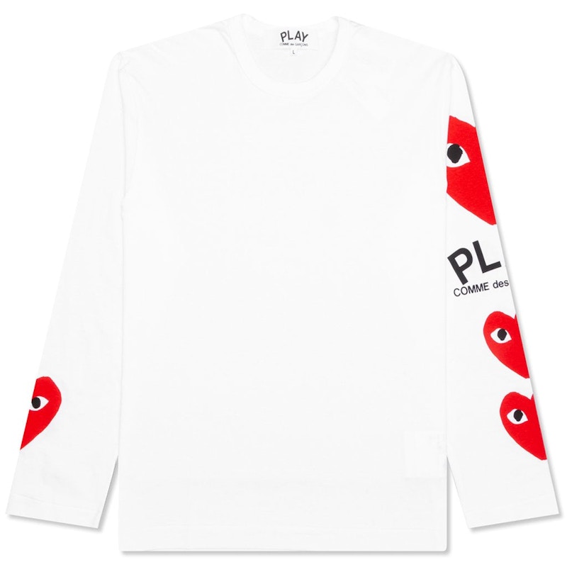 Pre-owned Comme Des Garçons Play Women's Red Printed Sleeve Long Sleeve T-shirt In White