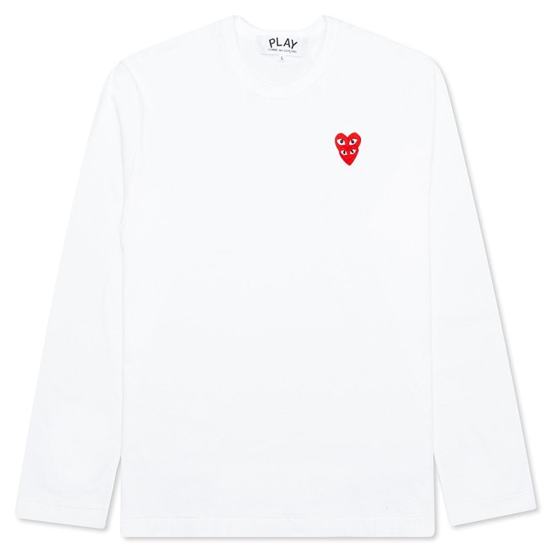 Pre-owned Comme Des Garçons Play Women's Red Stacked Heart Long Sleeve T-shirt In White