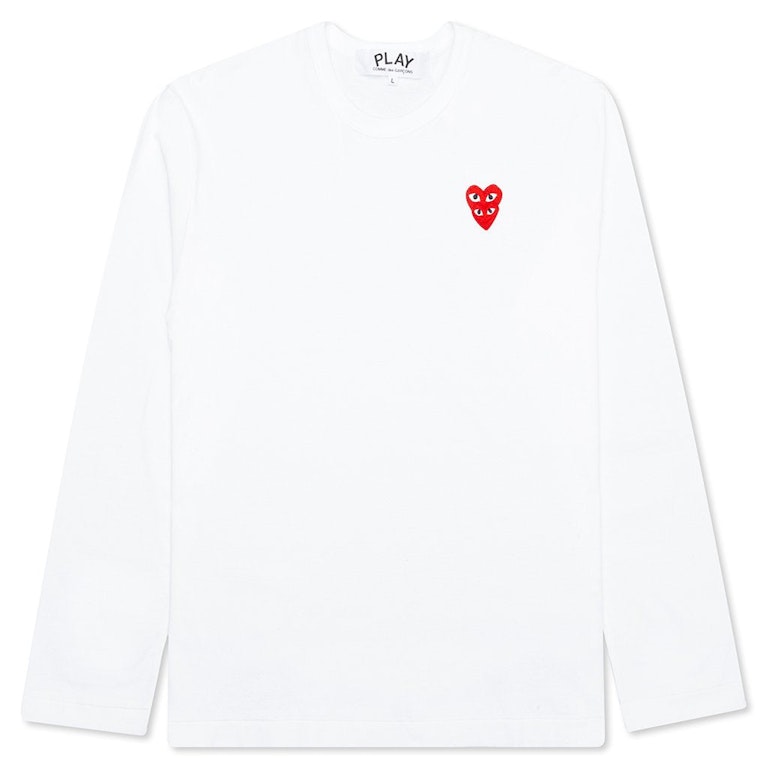 Pre-owned Cdg Play Comme Des Garcons Play Women's Red Stacked Heart L/s T-shirt White