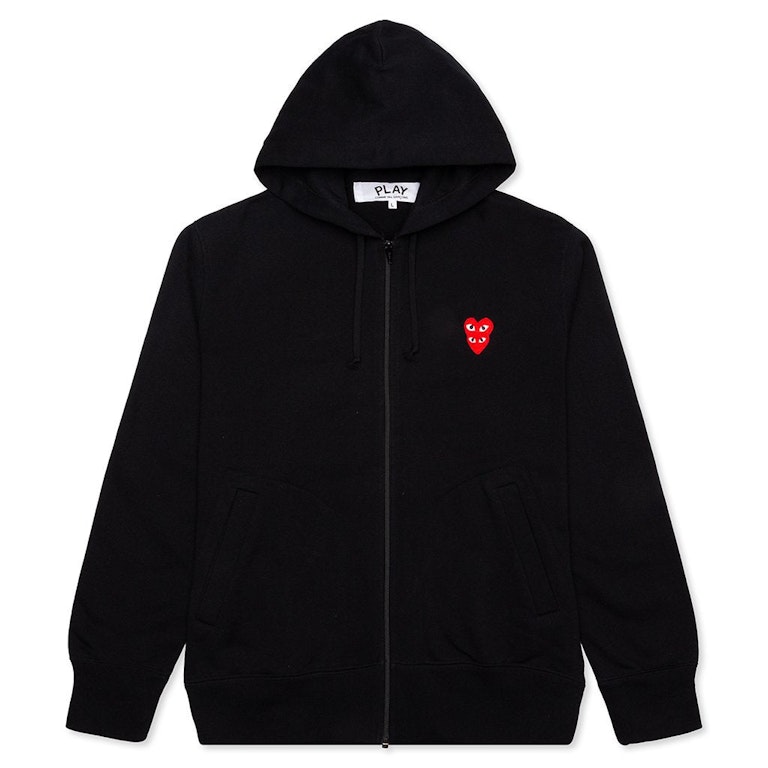 Pre-owned Cdg Play Comme Des Garcons Play Women's Red Stacked Heart Zip Up Hoodie Black