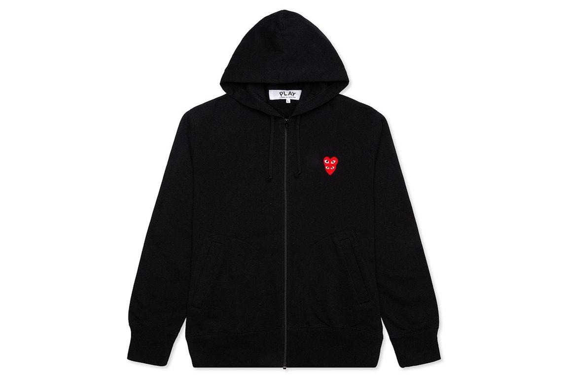Pre-owned Cdg Play Comme Des Garcons Play Women's Red Stacked Heart Zip Up Hoodie Black