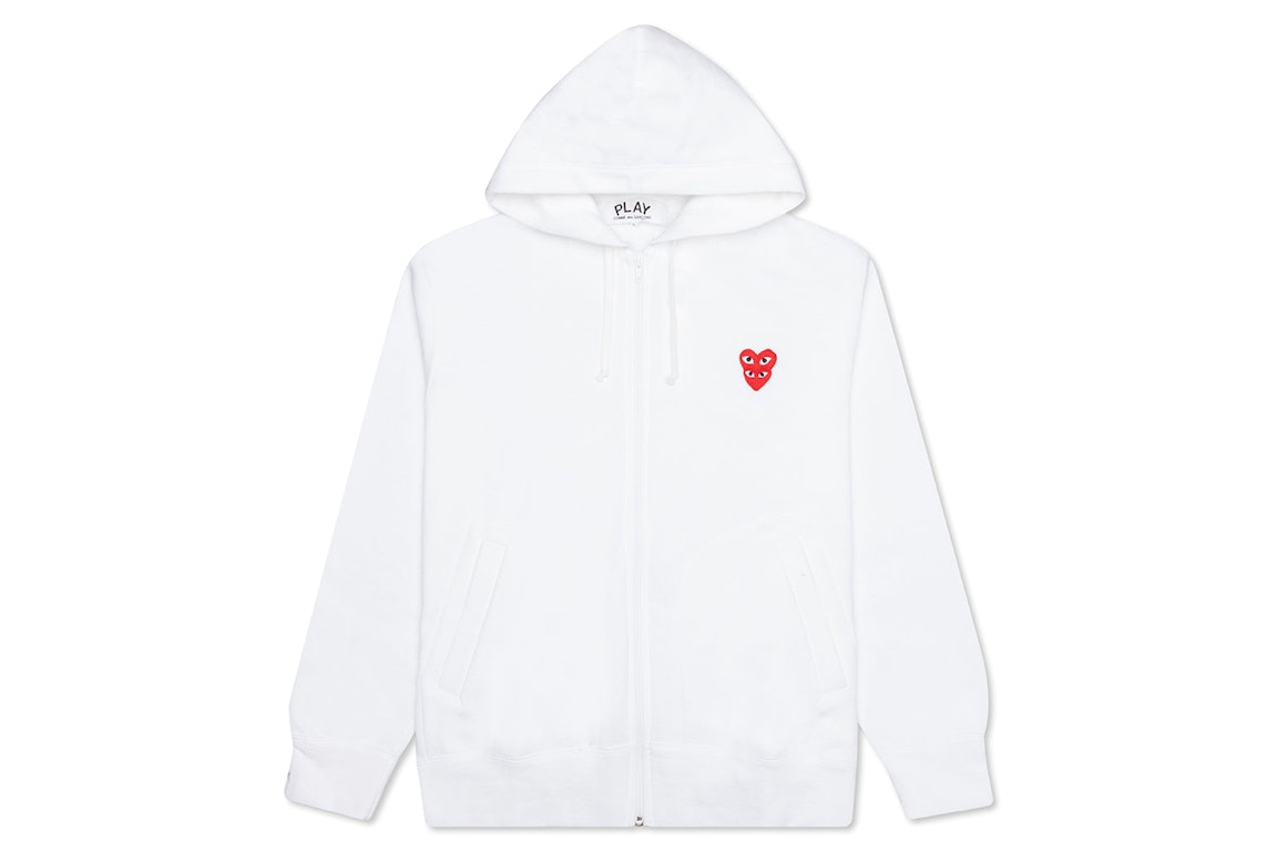 Pre-owned Cdg Play Comme Des Garcons Play Women's Red Stacked Heart Zip Up Hoodie White