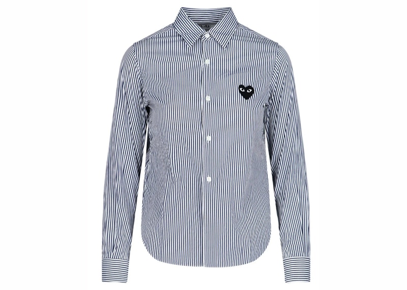 Pre-owned Comme Des Garçons Play Women's Stripe Embroidered Heart Shirt In Blue/white