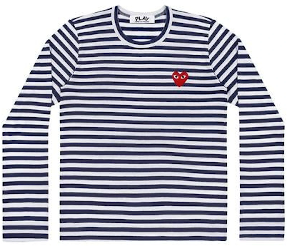 Comme des Garcons Play Women's Striped Long Sleeve T-shirt Navy/White - US
