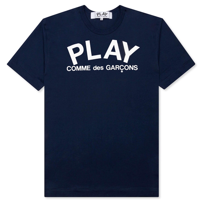 Pre-owned Comme Des Garçons Play Women's Text T-shirt In Navy Blue