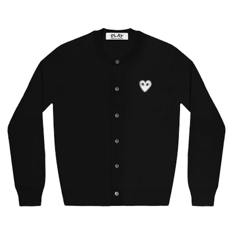Pre-owned Cdg Play Comme Des Garcons Play Women's White Heart Knit Cardigan Sweater Black