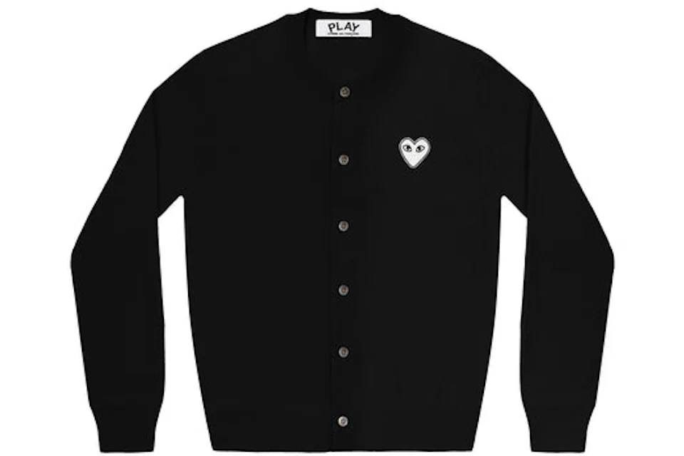 Comme des Garcons Play Women's White Heart Knit Cardigan Sweater Black