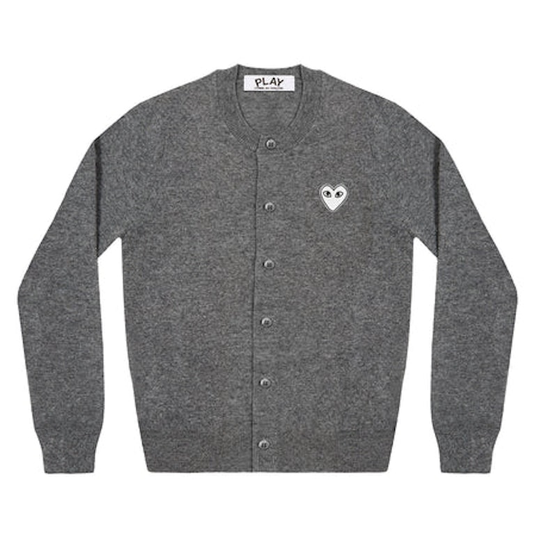 Pre-owned Cdg Play Comme Des Garcons Play Women's White Heart Knit Cardigan Sweater Grey