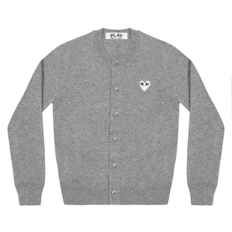 Pre-owned Cdg Play Comme Des Garcons Play Women's White Heart Knit Cardigan Sweater Light Grey