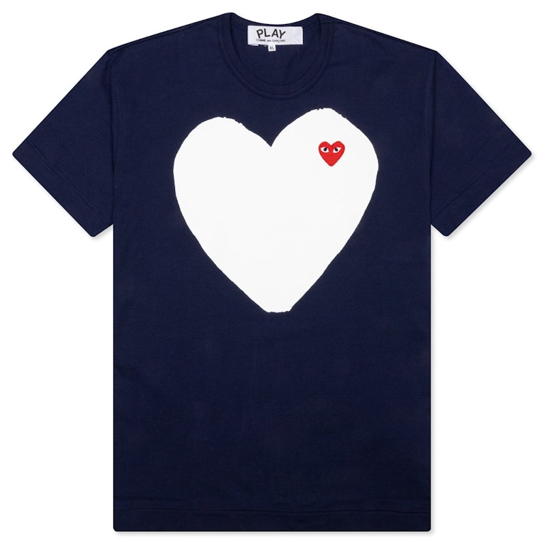 Pre-owned Cdg Play Comme Des Garcons Play Women's White Heart T-shirt Navy