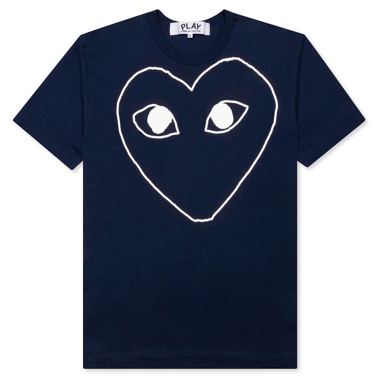 Pre-owned Cdg Play Comme Des Garcons Play Women's White Outline Heart T-shirt Navy