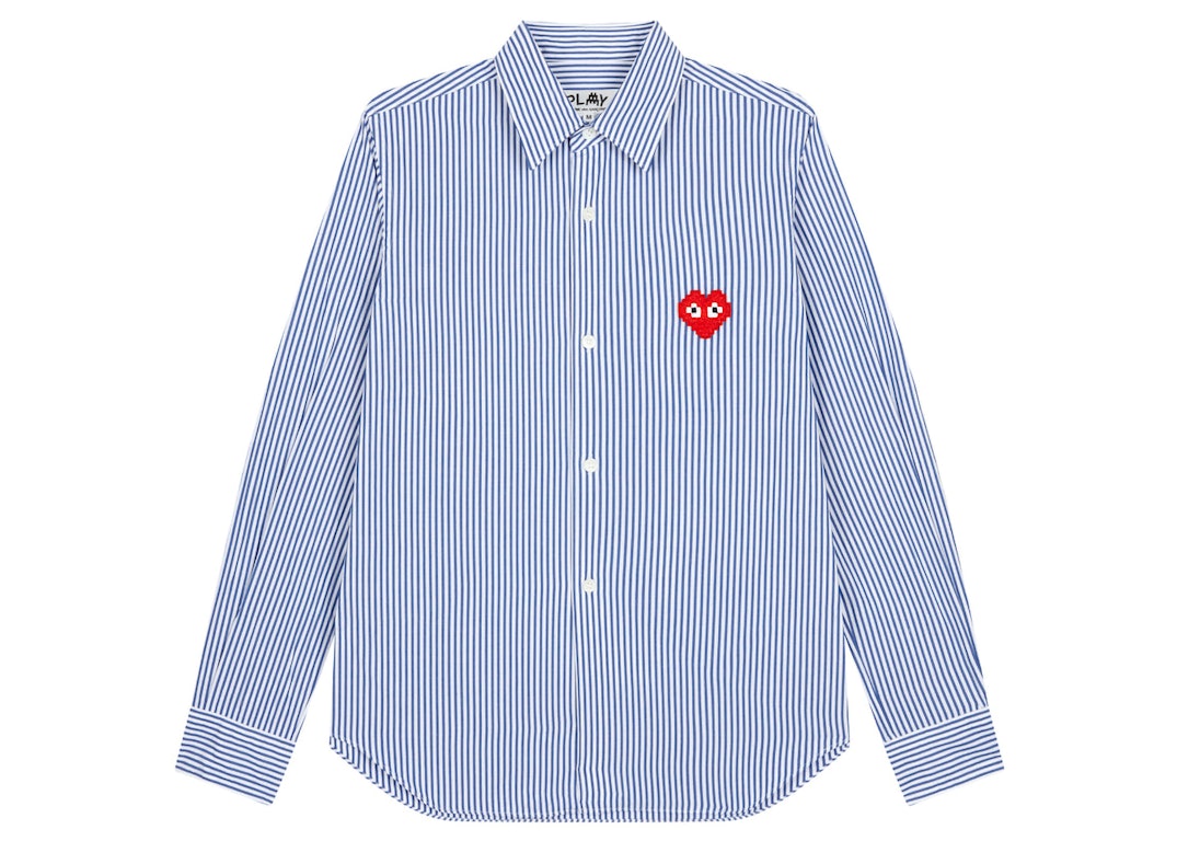Pre-owned Cdg Play X Invader Broad Stripe Shirt Blue