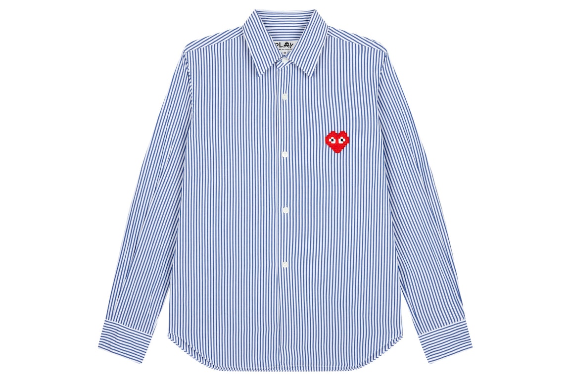 Pre-owned Cdg Play X Invader Broad Stripe Shirt Blue