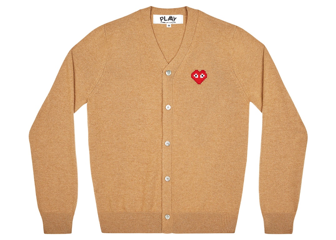 Pre-owned Cdg Play X Invader Cardigan Camel