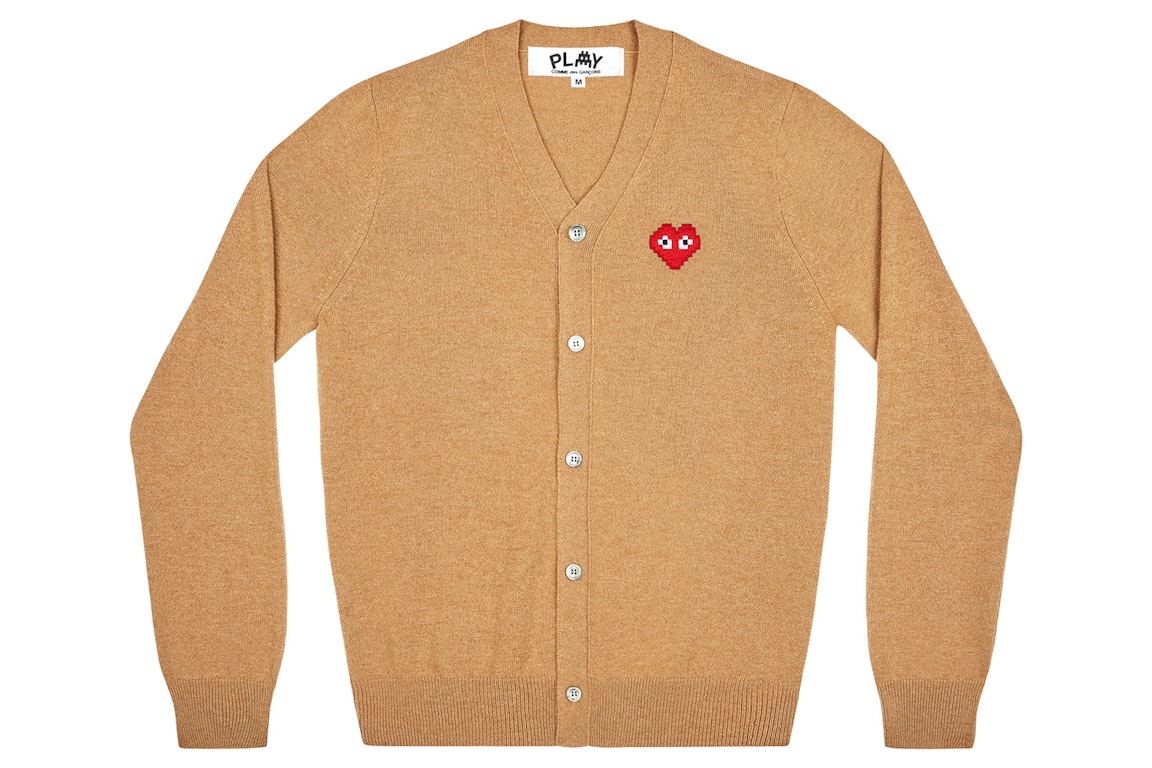 Pre-owned Cdg Play X Invader Cardigan Camel