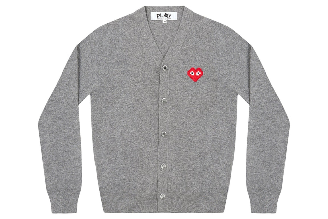 Pre-owned Cdg Play X Invader Cardigan Top Grey