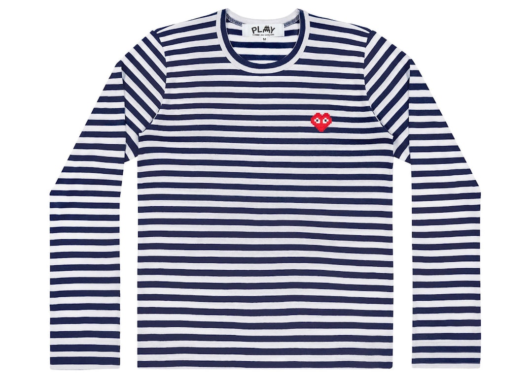 Pre-owned Cdg Play Comme Des Garcons Play X Invader Striped L/s T-shirt Navy White