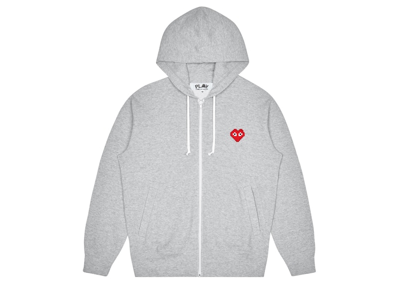 Comme des Garcons Play x Invader Women's Zip Up Hoodie Top Grey 