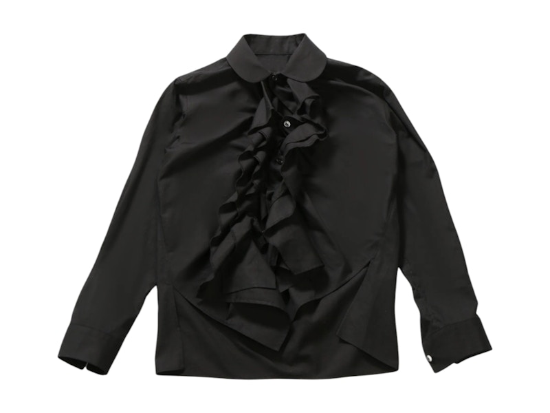 Pre-owned Comme Des Garçons Women's Comme Des Garcons Ruffle Trimmed Front Button Long Sleeve Blouse In Black