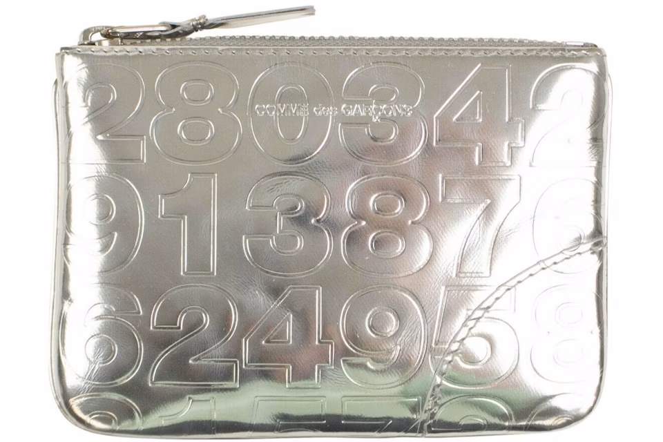 Comme des Garcons SA810ESD Wallet Number Embossed Metallic Silver