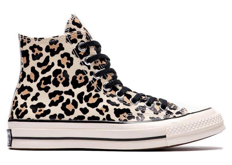 Pre-owned Converse Men's Chuck 70 Hi Glow In The Dark Leopard Print Sneakers In Egret/light Fawn/black