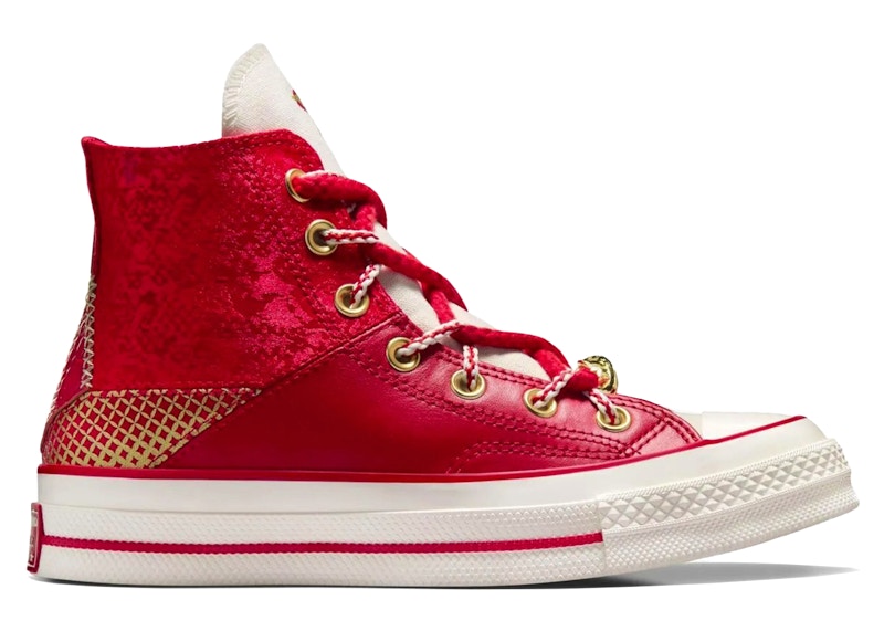 Pre-owned Converse Men's Chuck 70 Hi Lunar New Year Snakeskin Sneakers In Enamel Red/egret/days Ahead