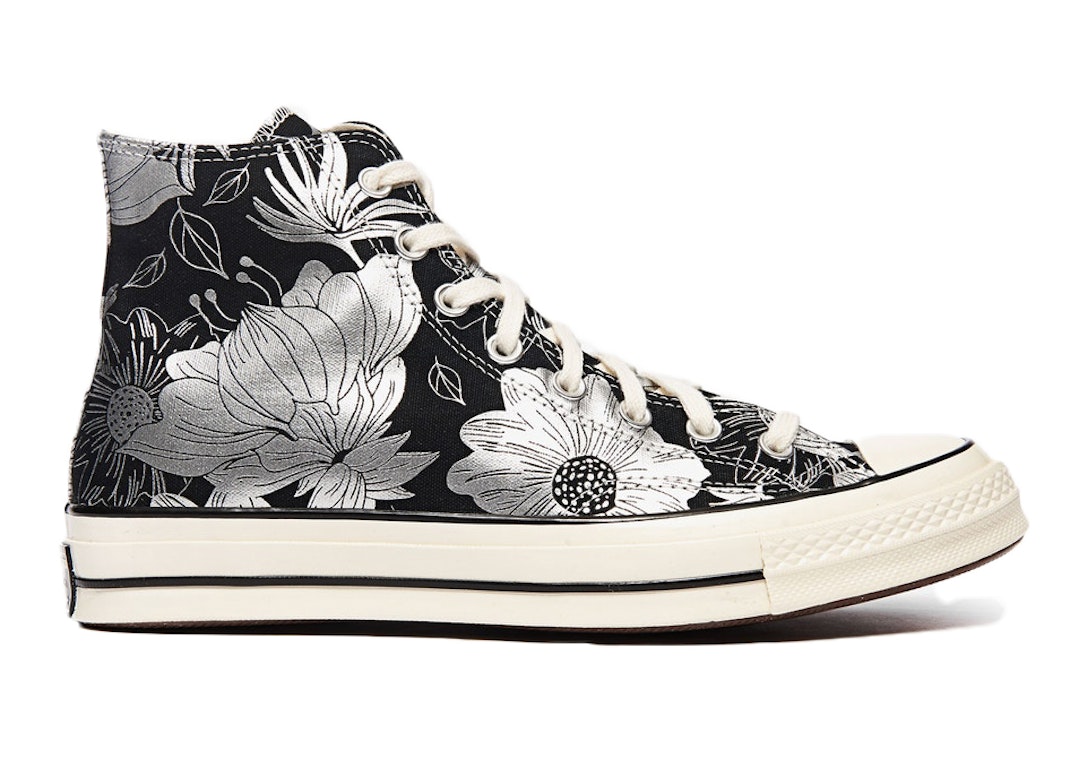 Pre-owned Converse Chuck Taylor All Star 70 Hi Vintage Floral Black Silver (women's) In Black/silver/egret