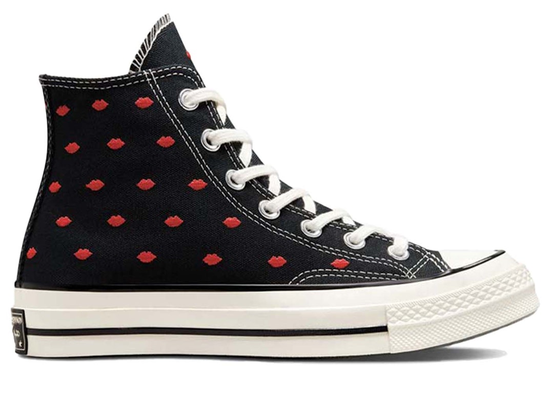 Pre-owned Converse Chuck Taylor All-star 70 Hi Embroidered Lips Black In Black/university Red/egret