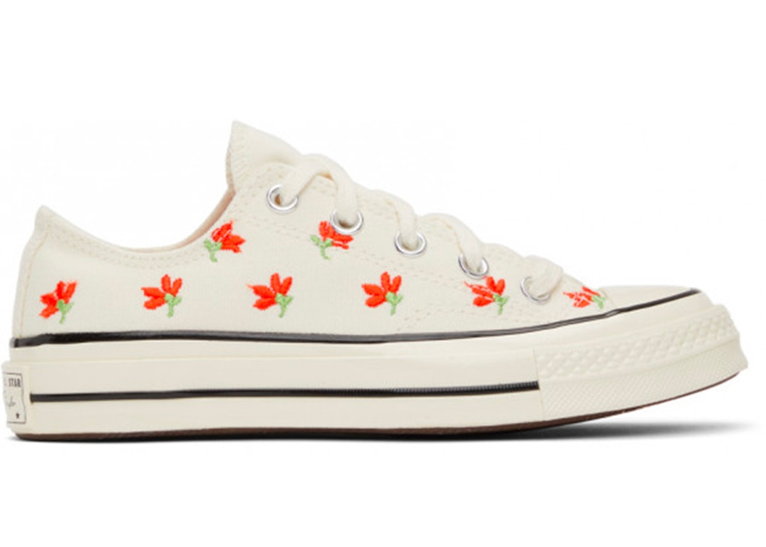 Pre-owned Converse Chuck Taylor All Star 70 Ox Embroidered Garden Party Poppy (women's) In Egret/bright Poppy/black