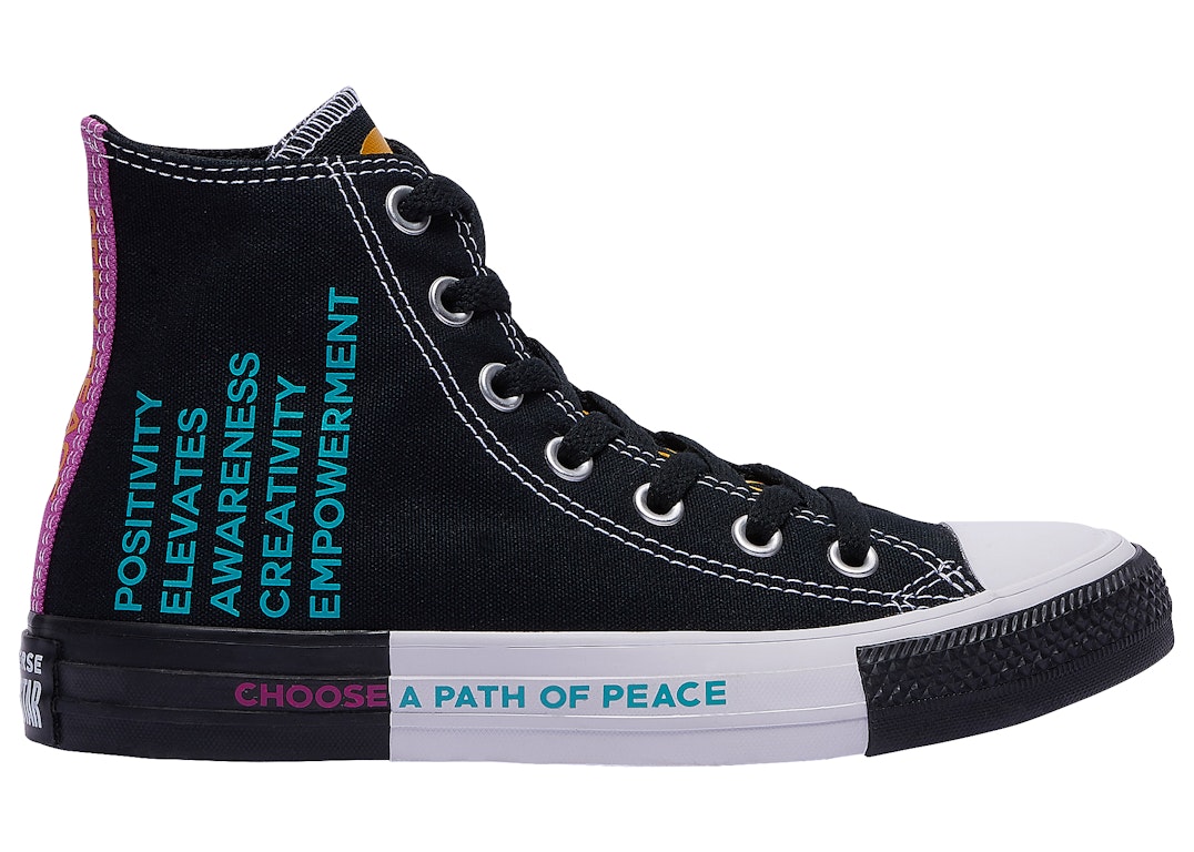 Pre-owned Converse Chuck Taylor All Star Hi Seek Peace Black Magenta (gs) In Black/mineral Yellow/hyper Magenta
