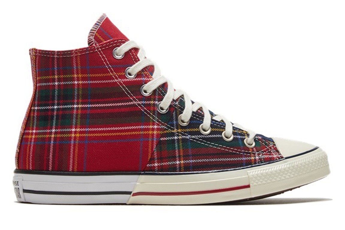 Click to view more detailed imagery on our partner's website Pre-owned Converse Chuck Taylor All Star Hi Tartan Red Green Split In Red/green/egret