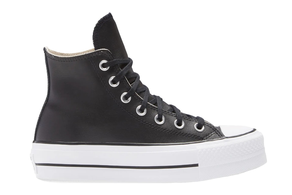 Pre-owned Converse Chuck Taylor All Star Lift Hi Black Leather (women's) In Black/black/white