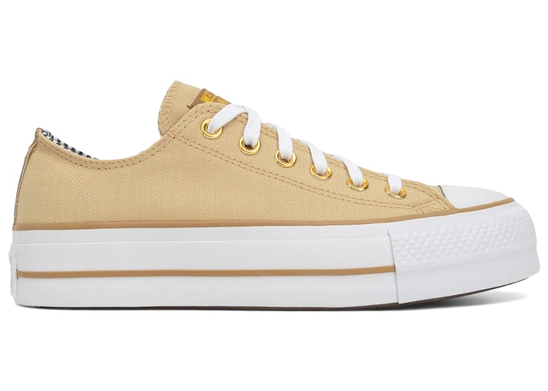 Converse Chuck Taylor All Star Lift Platform Ox Herringbone Stripe (Women's) Sneakers in Utility Sunflower/Trek Tan