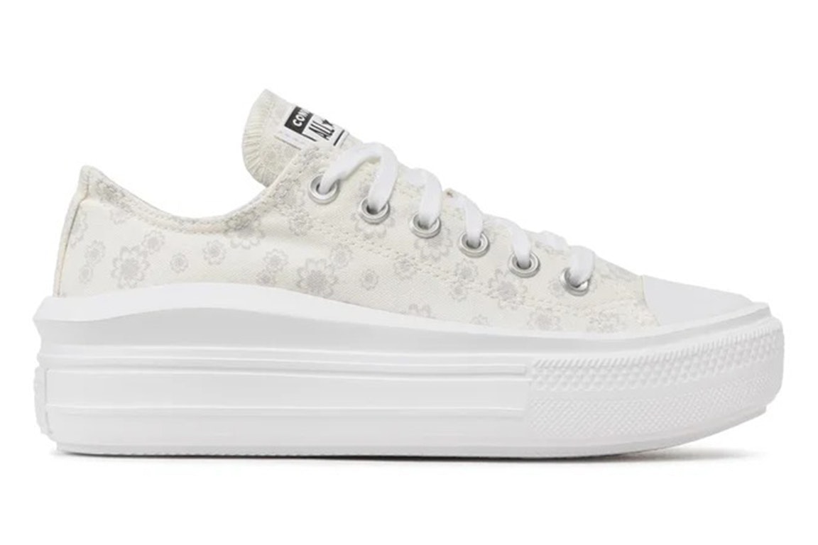 Pre-owned Converse Chuck Taylor All Star Move Platform Low Tonal Floral (women's) In White/mouse/white