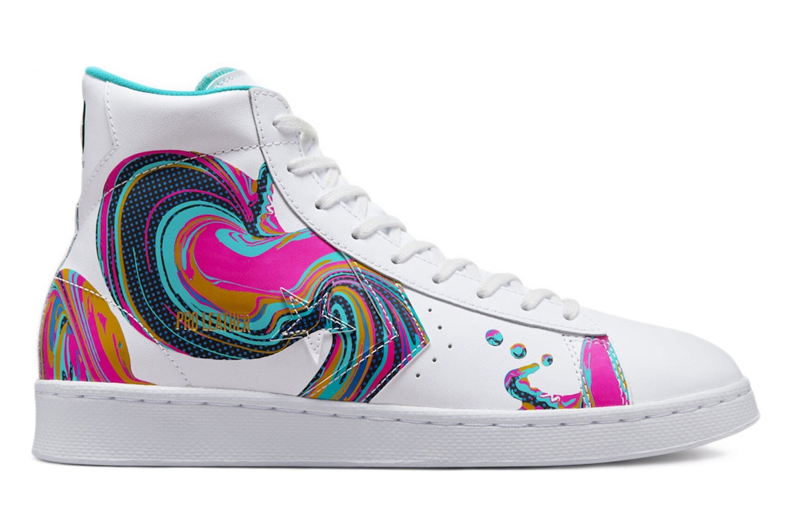 Click to view more detailed imagery on our partner's website Pre-owned Converse Pro Leather Hi 90's Marbled Gold Standard In White/prime Pink/green