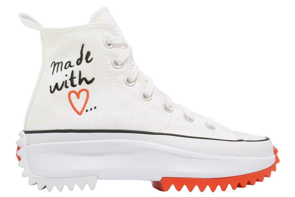 Pre-owned Converse Run Star Hike Hi Made With Love White (women's) In White/bright Poppy/black