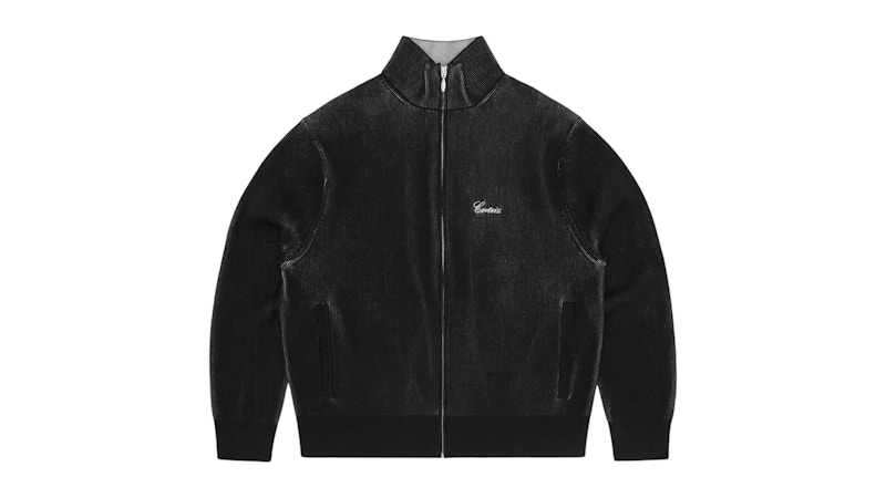 Corteiz 2 Tone Ribbed Knit Zip Up Top Black